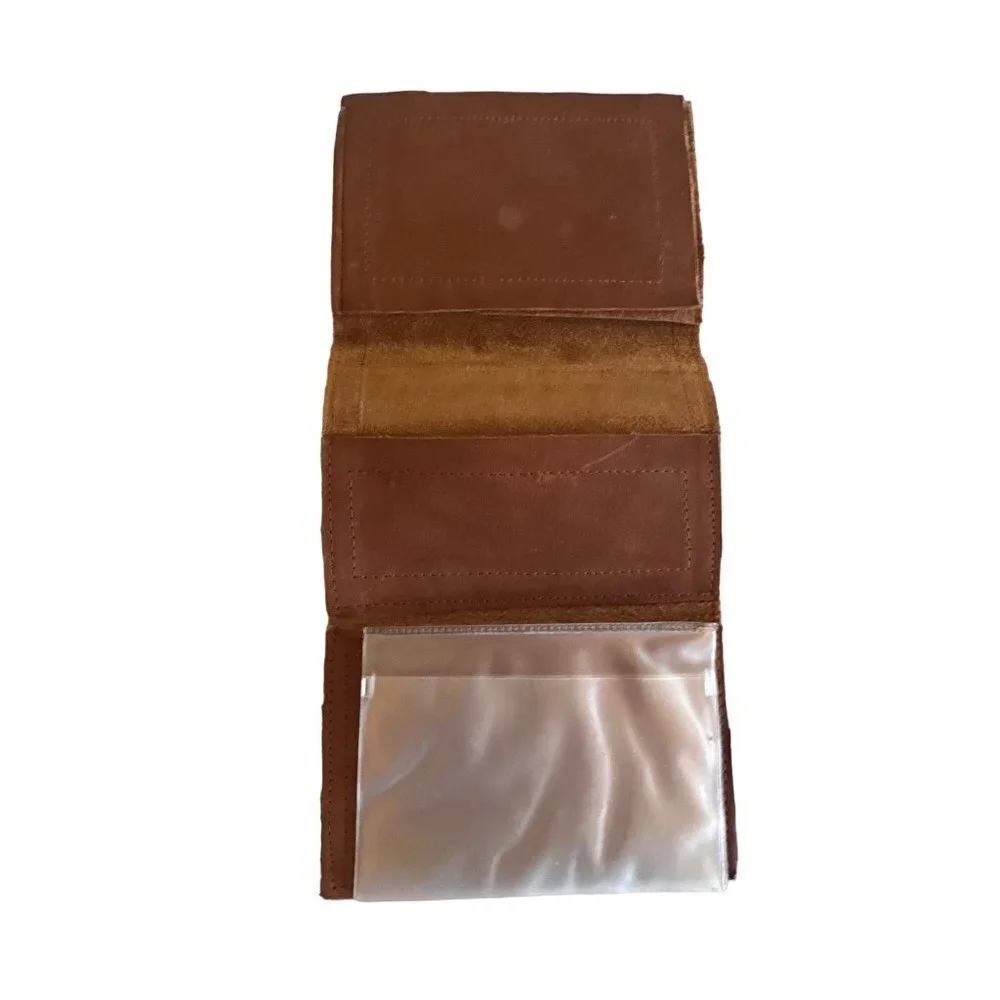 Trifold Wallet Brown Leather Minimalist Rugged ID‎ Window Card Slots